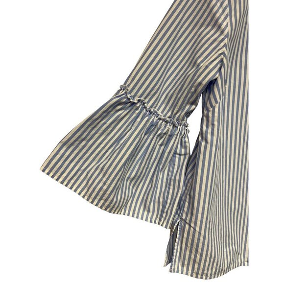 Vineyard Vines Blue White Stripe Blouse Bell Sleeve Women's Small 100% Cotton - Picture 4 of 9
